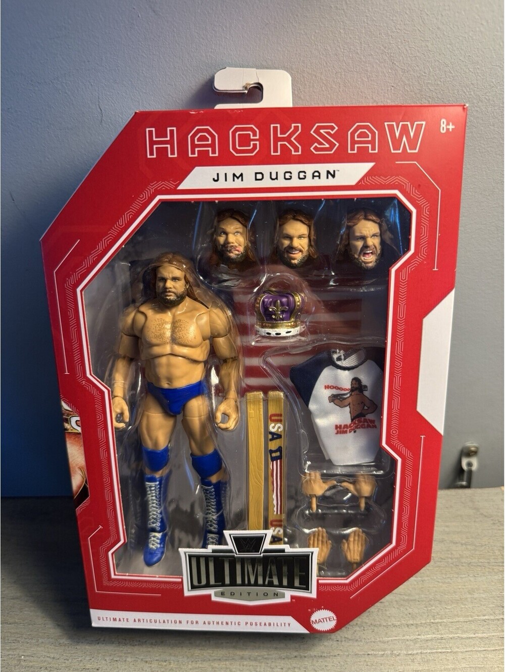 WWE Ultimate Edition Hacksaw Jim Duggan Mattel Figure Complete Box Damage
